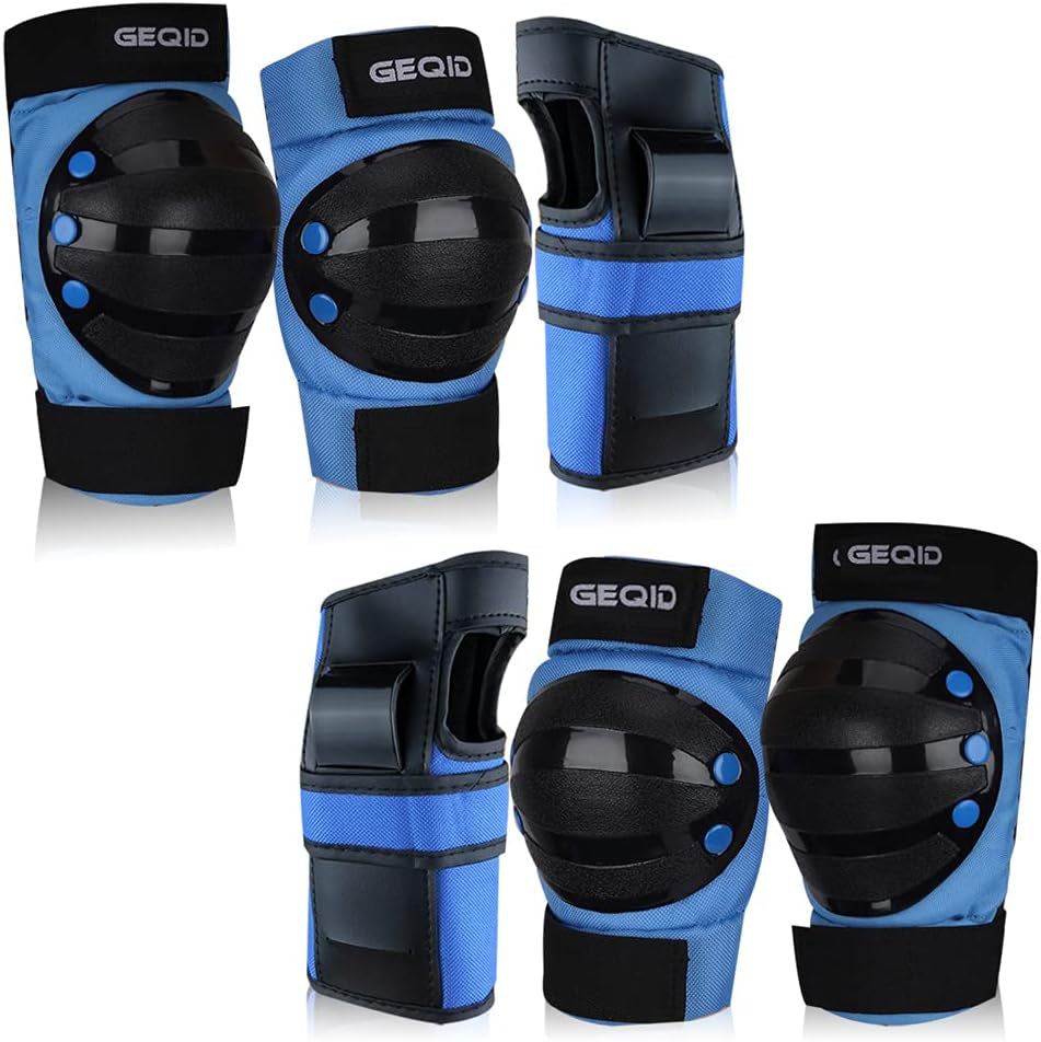 GEQID Adult/Youth Kids Knee Pads Elbow Pads Wrist Guards 3 in 1 Protective Gear Set for Skating Skateboard Inline Skates Rollerblade Bicycle Men or Women