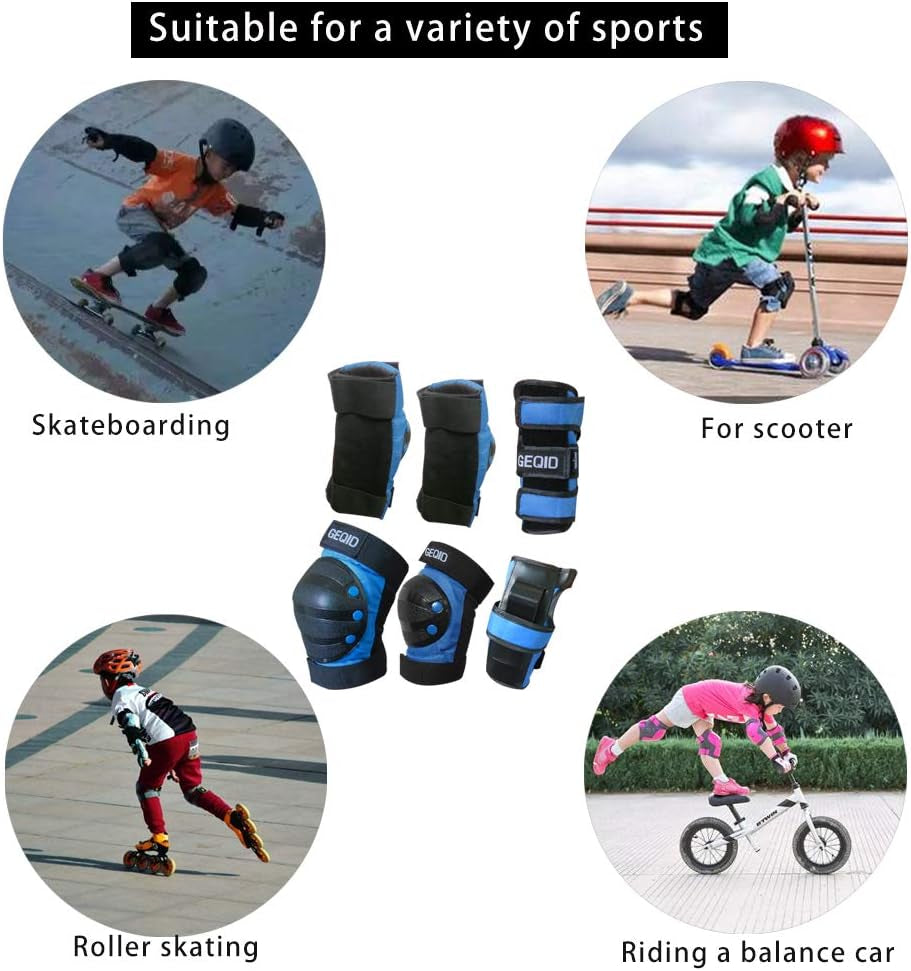 GEQID Adult/Youth Kids Knee Pads Elbow Pads Wrist Guards 3 in 1 Protective Gear Set for Skating Skateboard Inline Skates Rollerblade Bicycle Men or Women