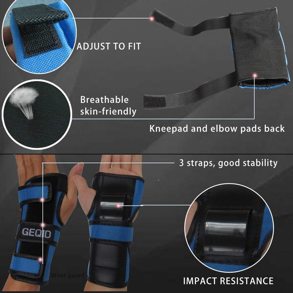 GEQID Adult/Youth Kids Knee Pads Elbow Pads Wrist Guards 3 in 1 Protective Gear Set for Skating Skateboard Inline Skates Rollerblade Bicycle Men or Women